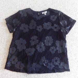 Neiman Marcus short-sleeve black lace top